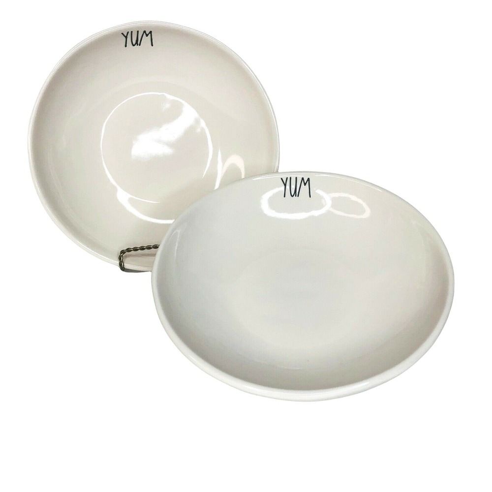 2 Rae Dunn YUM Pasta Bowls 8" Artisan Collection Magenta Salad Farmhouse White